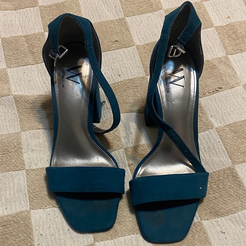 Worthington Teal Strappy Heels